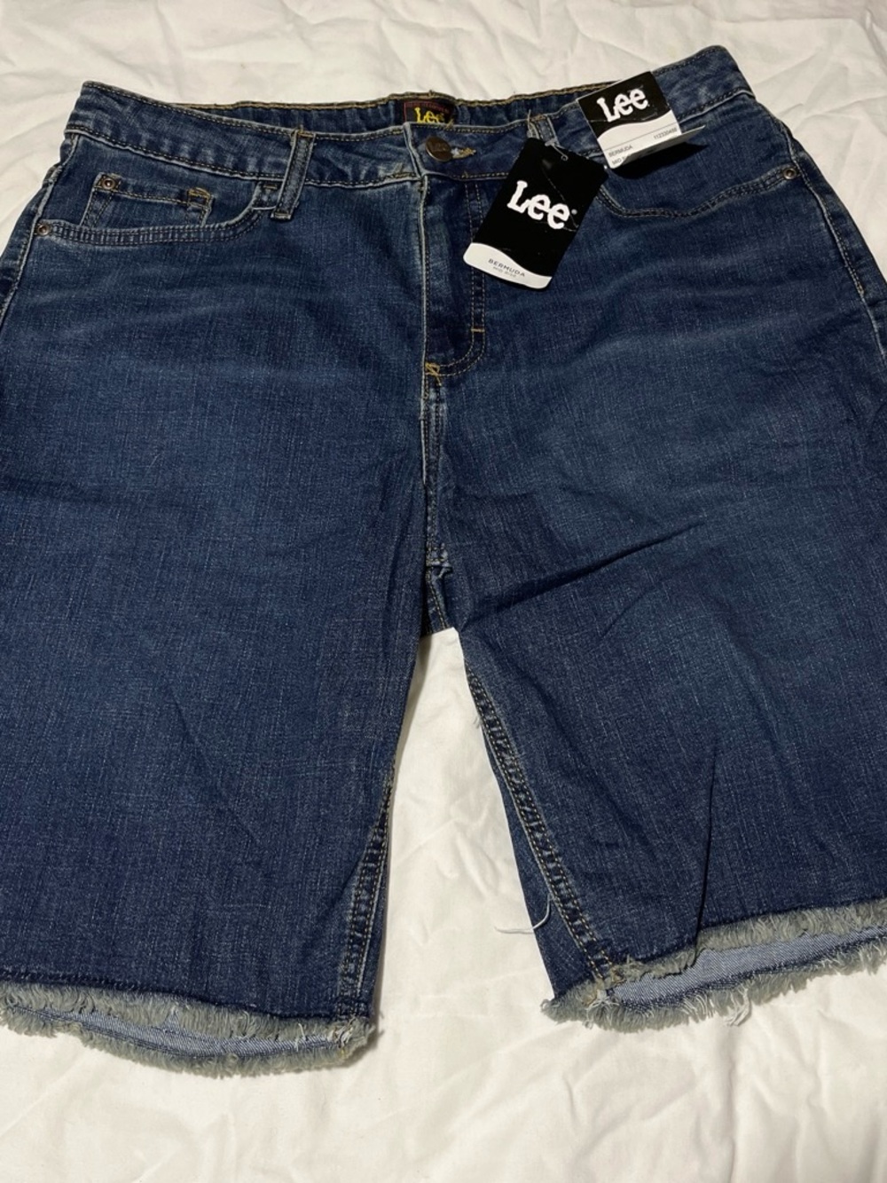 Lee Women's Dark Blue Cropped Denim Shorts